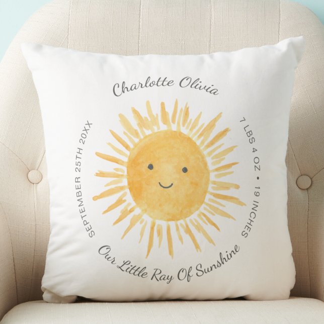 Birth Stats Sunshine Throw Pillow (Creator Uploaded)