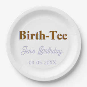 BIRTH TEE HAPPY BIRTHDAY NAME GOLDEN PURPLE MODERN PAPER PLATE