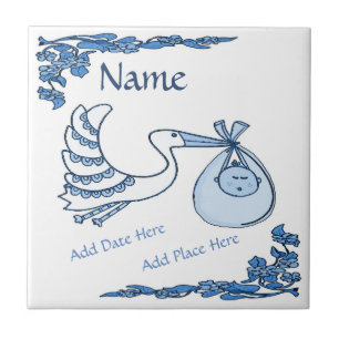 Birth Tile, Blue Dutch Look, Personalise Ceramic Tile