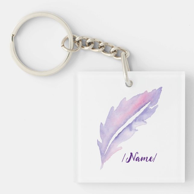 Birth Violet feather Holiday gift Key Ring (Front)