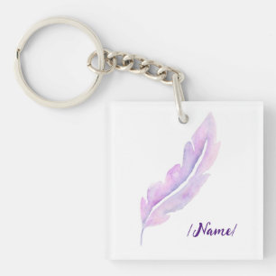 Birth Violet feather Holiday gift Key Ring