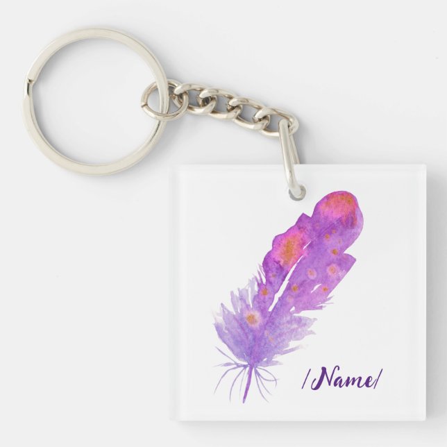 Birth Violet feather Holiday gift Key Ring (Front)