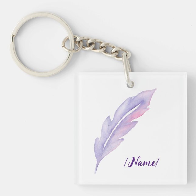 Birth Violet feather Holiday gift Key Ring (Front)
