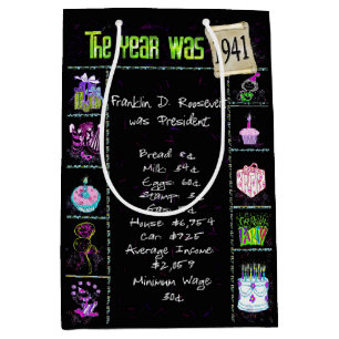 Birth Year 1941 Fun Trivia On Black   Medium Gift Bag