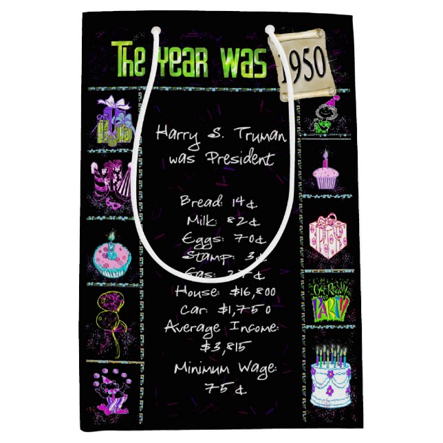 Birth Year 1950 Fun Trivia On Black   Medium Gift Bag (Front)