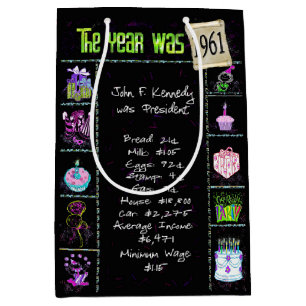 Birth Year 1961 Fun Trivia On Black    Medium Gift Bag
