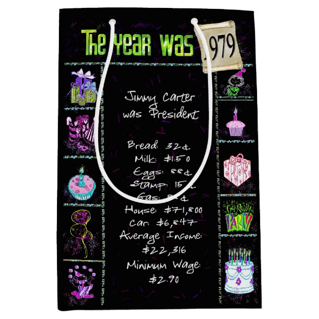 Birth Year 1979 Fun Trivia On Black   Medium Gift Bag (Front)