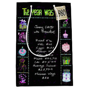 Birth Year 1980 Fun Trivia On Black   Medium Gift Bag
