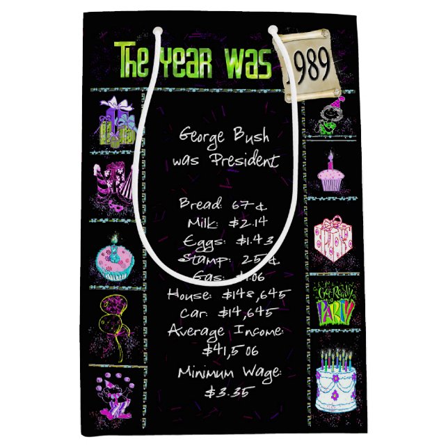 Birth Year 1989 Fun Trivia On Black    Medium Gift Bag (Front)