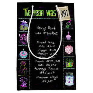 Birth Year 1991 Fun Trivia On Black Medium Gift Bag