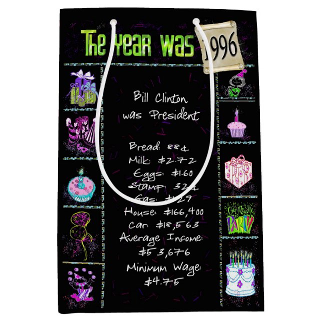 Birth Year 1996 Fun Trivia On Black   Medium Gift Bag (Front)