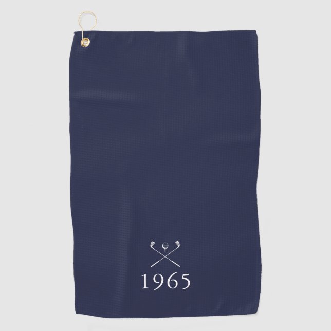 Birth Year Birthday Golf Clubs Navy Blue Towel (Front)