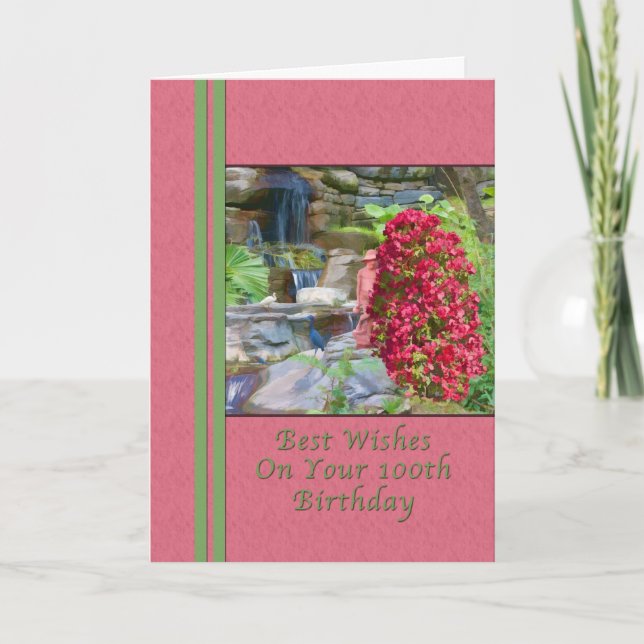 Birthday, 100th, Bougainvillea, Birds, Waterfall Card (Front)