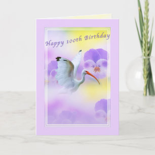 Birthday, 100th, Ibis Bird and Pansy Card