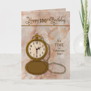 Birthday 100th Pocket Watch and Chain  Card