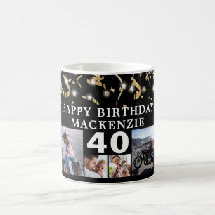 Birthday 10 Photo Black Gold Confetti Lights Coffee Mug