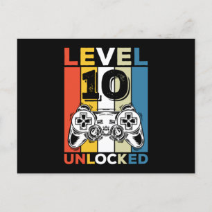 Birthday 10th Level Unlocked 10 Gaming Vintage Holiday Postcard