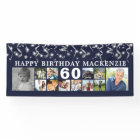 Birthday 12 Photo Collage Blue Silver Confetti