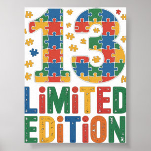 Birthday 13 Year Old Autism Awarenes Poster