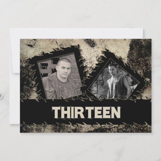 BIRTHDAY 13th INVITATION - GRUNGE - TWO PHOTOS (Front)