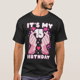 Birthday 15 years old, K-pop, finger heart, Sarang T-Shirt