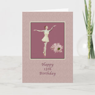 Birthday, 15th, Ballerina On Pointe with Daisies Card