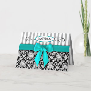 Birthday, 16th, Feminine, Aqua Blue Bow/Ribbon Card