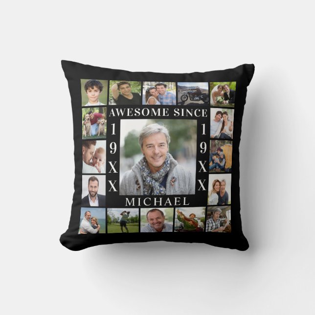 Birthday 17 Photo Collage AWESOME SINCE Cushion (Front)