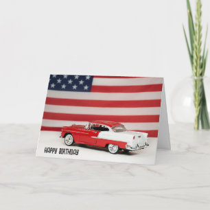 Birthday 1955 Chevy Car and Flag Card
