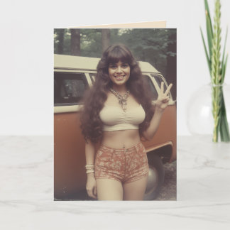 BIRTHDAY 1970'S CURVY HIPPIE GIRL GREETING CARD