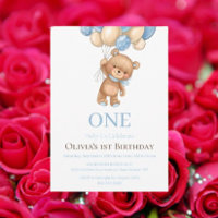 Birthday 1st Teddy Bear Balloon Boy Invitation