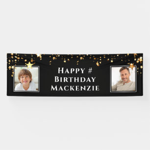 Birthday 2 Photo Black Gold Stars Personalised Banner