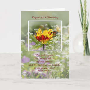 Birthday, 30th, Tulip and Butterfly, Religious Card