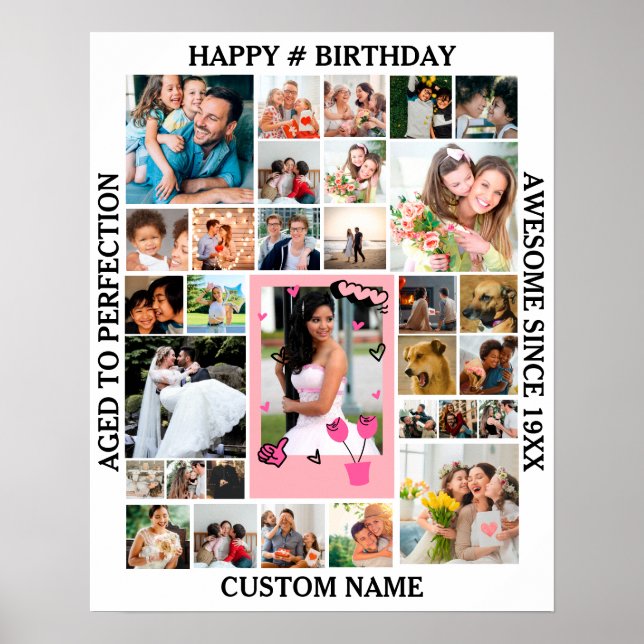 Birthday 31 Photo Collage Custom Personalised Poster (Front)