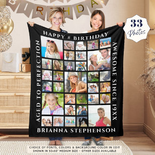 Birthday 33 Photo Collage Custom Personalised Fleece Blanket