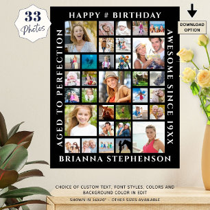 Birthday 33 Photo Collage Custom Personalised Post Poster
