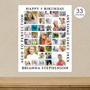 Birthday 33 Photo Collage Custom Personalised Poster