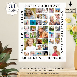 Birthday 33 Photo Collage Custom Personalised Poster
