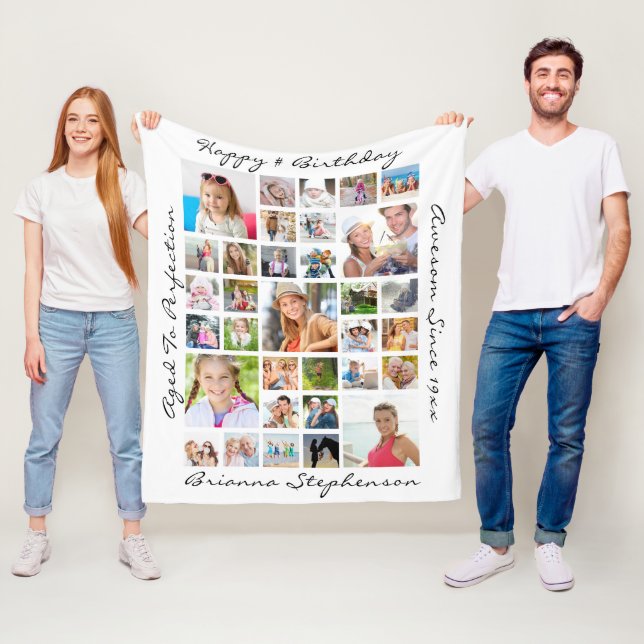 Birthday 33 Photo Collage Sayings Personalised Fleece Blanket (In Situ)