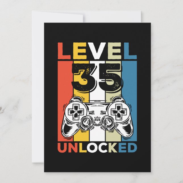 Birthday 35th Level Unlocked 35 Gaming Vintage Invitation (Front)