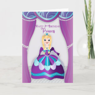 Birthday, 3rd Princess Dressed in Purple Blue Gown Card