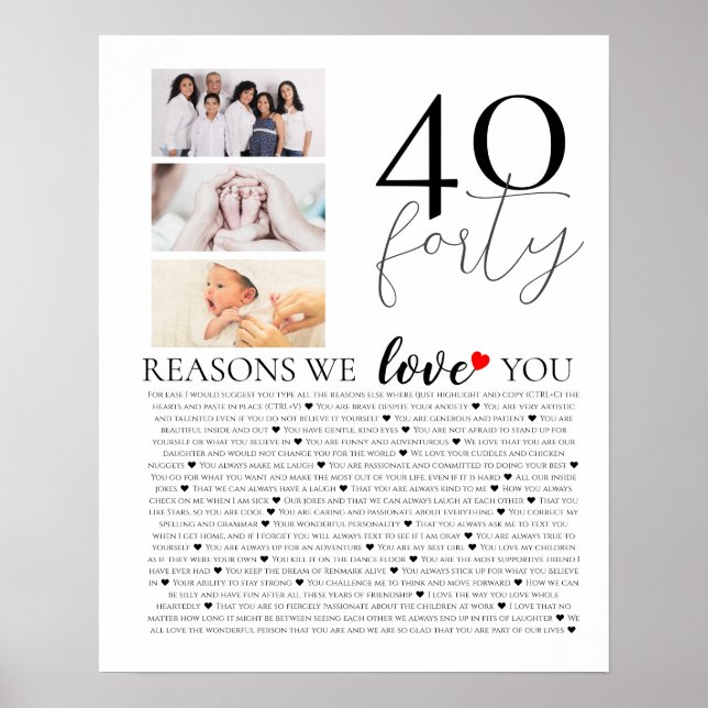 birthday 40 Reasons I Love You Photo collage Poster (Front)