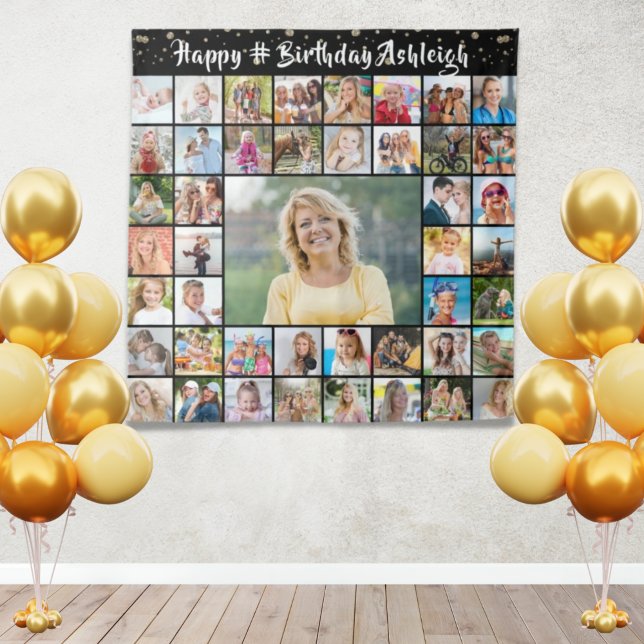 Birthday 45 Photo Collage Confetti Brush Script Tapestry (Creator Uploaded)