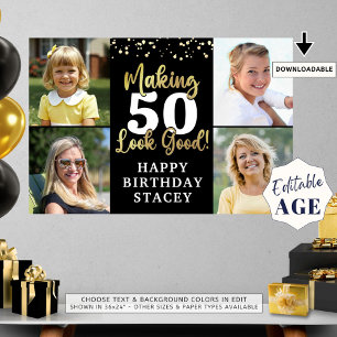 Birthday 4 Photos Making AGE Look Good Black Gold Poster