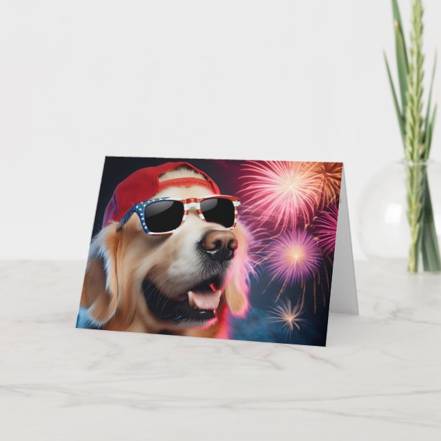 Birthday 4th Of July Golden Retriever Card (Front)