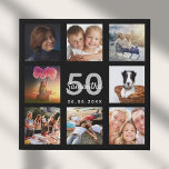 Birthday 50 custom photo collage black monogram faux canvas print<br><div class="desc">A unique 50th (or any age) birthday gift or keepsake, celebrating her life with a collage of 8 of your photos. Add images of her family, friends, pets, hobbies or dream travel destination. Personalise and add a name, age 50 and a date. White and grey coloured letters. A chic black...</div>