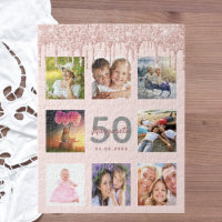 Birthday 50 glitter drips photo rose gold pink