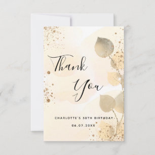 Birthday 50 golden eucalyptus modern glitter thank you card
