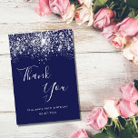 Birthday 50 navy blue silver glitter dust thank thank you card<br><div class="desc">A thank you card for a 50th (or any age) birthday. A navy blue background colour,  decorated with faux silver glitter dust. On front hand lettered script and the text: Thank You,  your text,  title and a date. 
Back: Template for Your thank you note and name.   Light grey letters.</div>