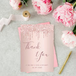 Birthday 50 rose gold drips thank you card<br><div class="desc">A thank you card for a 50th (or any age) birthday. A rose gold coloured background colour. With drips, paint drip look. On front large dark rose gold coloured hand lettered script and the text: Thank You, your text, title and a date. Back: Template for Your thank you note and...</div>